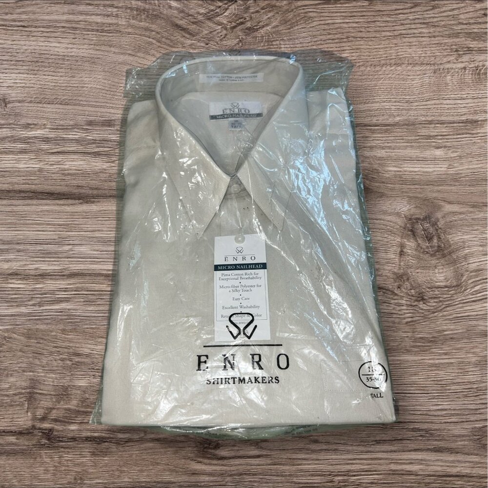 Enro Mens Micro Nailhead Dress Shirt Tall 18 35/36 Pima Cotton/Polyester Beige - Picture 4 of 11